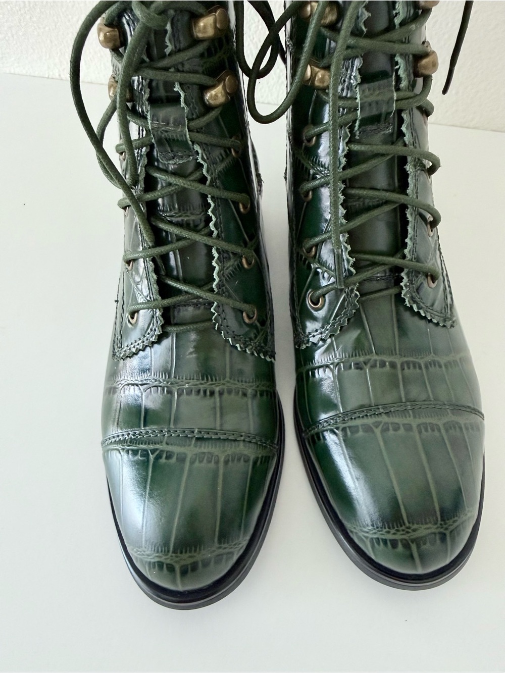 Jeffrey Campbell Junction Great Moments Green Croc Embossed Leather Boots Size 6 - Picture 10 of 13